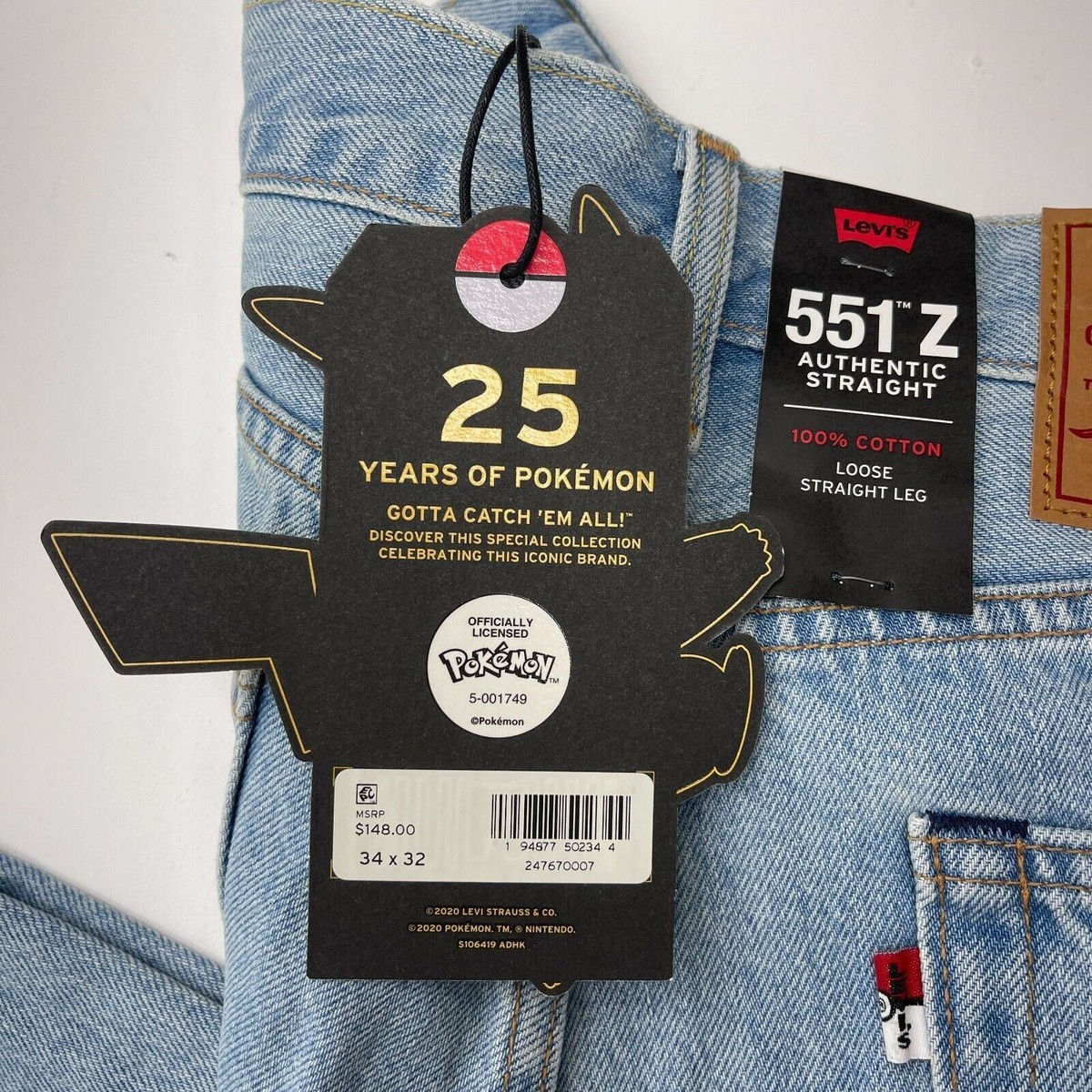 Levis X Pokemon 25th Anniversary Mens 551Z Loose Fit Levis X Pokemon 25th Anniversary Mens 551Z Loose Fit