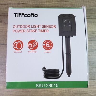 Tiffcofio Outdoor Light Sensor Power Stake Timer Waterproof 6Ft Cord 6 Outlets 