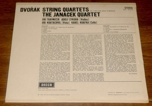 JANACEK QUARTET DVORAK UK 1ST PRESS ED1 WBG DECCA STEREO SXL 6103 LP 1964 - Picture 3 of 10