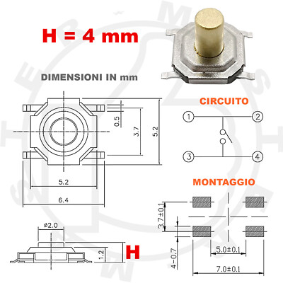 20 Pz 6x6mm Pannello PCB Momentaneo Tattile Tatto Mini Pulsante - Foto 2