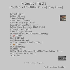 Rap/Hip-Hop.. White CD. JPEGMafia - LP! (Offline Version) [Dirty Album]