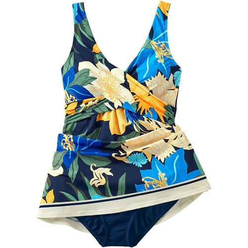 Lands' End Slender Suit Wrap Swim Dress Swimsuit Navy Floral Size 8 $189. - Picture 3 of 8
