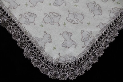Receiving Blanket Hand Crochet Edge New Baby Shower Gift Girl Boy BABY ELEPHANTS