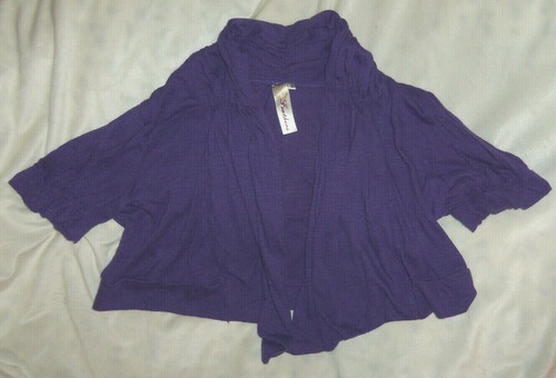 GIRLS FEATHERS PURPLE CROPPED SHRUG SHORT CARDIGAN COVER SWEATER Sz Medium - Picture 1 of 5