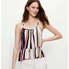LOFT Peplum Tank Top Size L Striped Racerback Ruffle Hem Boho Beach Retro Summer