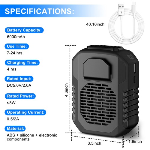 Portable USB Rechargeable 6000mAh Waist Clip Fan 3 Speeds Cooling Work Fan USA - Picture 39 of 42