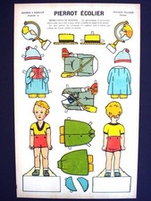 Vintage Pellerin Imagerie Pierrot Ecolier Bright Vivid Uncut Paper Dolls Inv1395