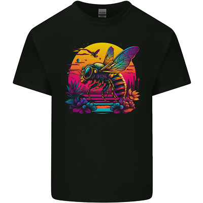 A Retrowave Biene Retro Farbe Herren Baumwolle Maglietta T-Shirt