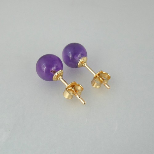 Luminous Purple Amethyst 8mm Bead Stud Earrings in 9ct Gold - Foto 5 di 8