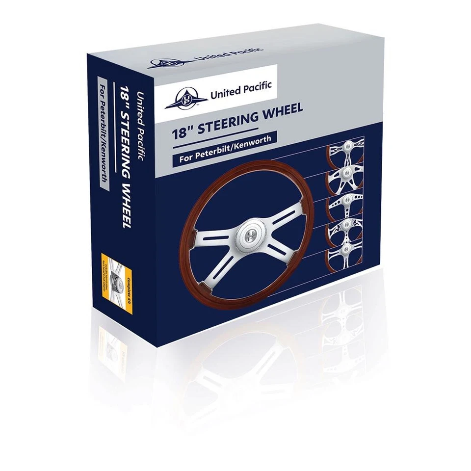 18英寸4辐木质方向盘带轮毂适配器和喇叭按钮适用于Peterbilt — 第 4/4 张图片