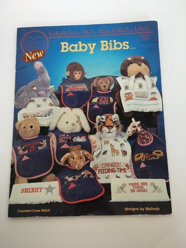 Cross My Heart Baby Bibs Cross Stitch Pattern Leaflet Twins Rooster Chick Animal - Picture 2 of 8