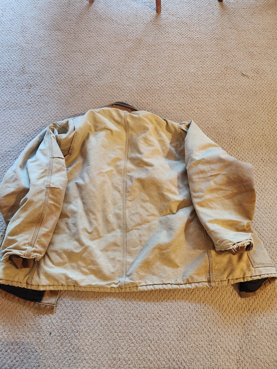 Men's Carhartt RN# 14806 Jacket Lined Distressed Work Coat Tan 2XL