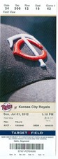 2012 Twins vs Royals Ticket: Trevor Plouffe 2 HRs Josh Willingham & Drew Butera