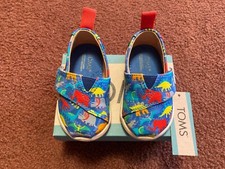 Toms Tiny Alpargata Baby Boys Slip-On Shoes Cobalt Blue Dinosaur Size 4 NIB
