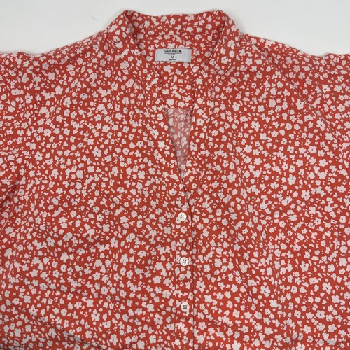 New NT Untuckit Stephanie Medium Button Down Blouse Orange / White Short Sleeve - Picture 6 of 12