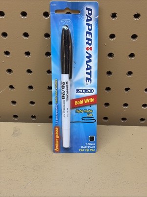 Papermate 20/20 Bold Write Felt Tip Pen Black Bold Point Highly Visible Line New