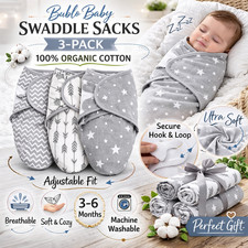 Bublo Baby Swaddle Sacks   3 Pack Organic Cotton  3-6 Months  Adjustable Secur