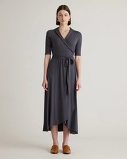 Quince Tencel Jersey Midi Wrap Dress Carbon Grey Size Small Timeless Classic