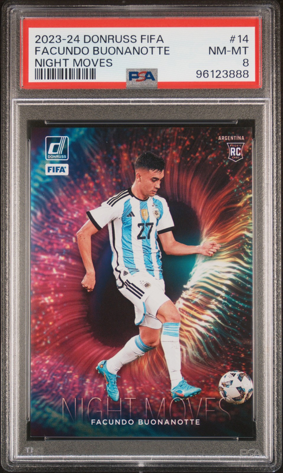 2023-24 PANINI DONRUSS FIFA NIGHT MOVES #14 FACUNDO BUONANOTTE ROOKIE RC PSA 8