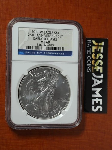 2011 W BURNISHED SILVER EAGLE NGC MS69 EARLY RELEASES FROM 25TH ANNIVERSARY SET