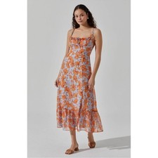 ASTR The Label Floral Midi Dress Size Medium Orange Blue Spaghetti Strap NWOT