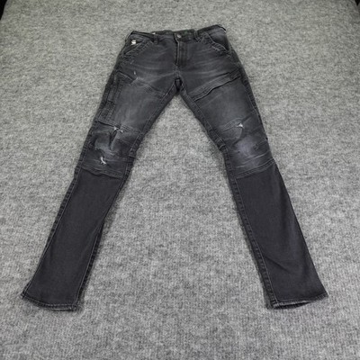 G-Star RAW Rackam 3D Skinny Jeans Mens 28x32 Black Slim Distressed Moto Denim