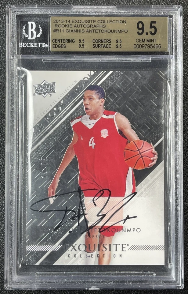 GIANNIS ANTETOKOUNMPO BGS 9.5 2013-14 CUBIERTA SUPERIOR EXQUISITO NOVATO 10 AUTO RC/75