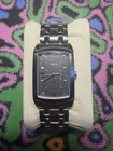 Timex Rectangular Quartz Watch Black Dial Stainless Bracelet Vintage M9