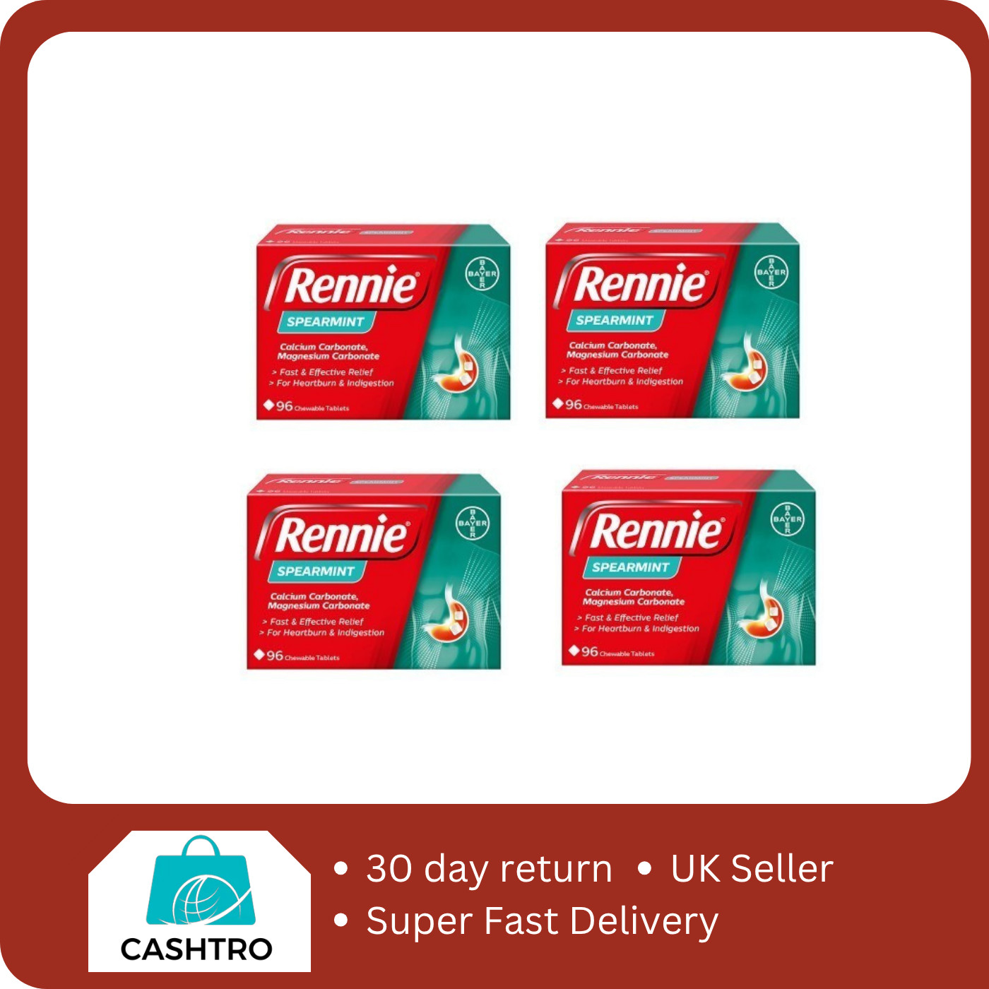 4x 96 Rennie Spearmint for Indigestion & Heartburn Relief Acid Reflux 288 - Image 5