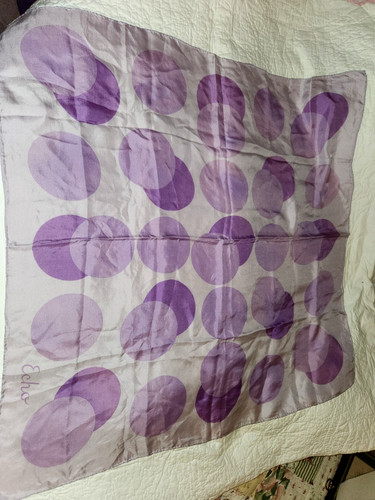 vintage Echo silk lavender polka dot scarf, rolled hem