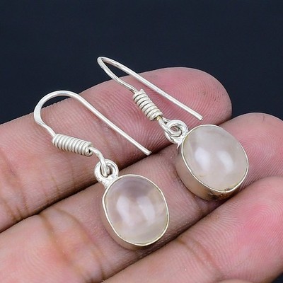 Rose Quartz Handmade 925 Sterling Silver Jewelry Earring 1.32'' E542