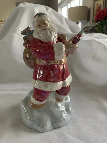 Coca-Cola Santa Music Box Figurine Pearlescent Musical Porcelain Christmas Vtg