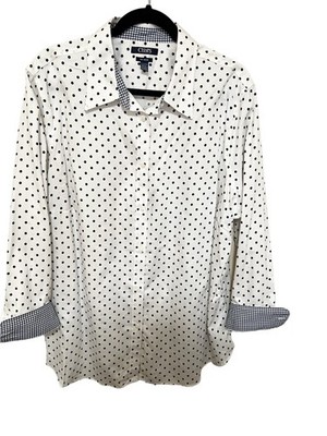 Chaps 2X No Iron Button Up Polka Dot Gingham Shirt Preppy Office Career Cotton