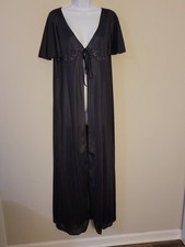 VTG Lorraine Sheer Black Nylon Tie Front Robe Sz L