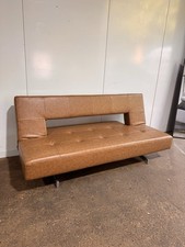 Dwell Brown Leather Click Clack Sofa Bed | Delivery Available