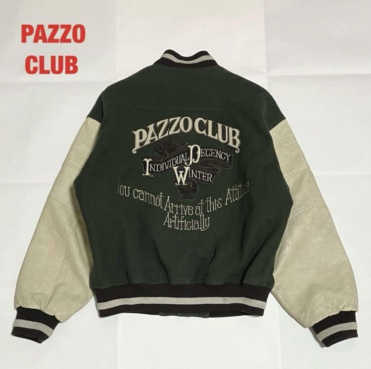 Pazzo Club Stadium Jacket Embroidered Cowhide Leather Wool Bicolor Design