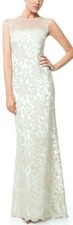 Tadashi Shoji Size 10 Ivory Feather Illusion Yoke Embroidered Lace Maxi Dress