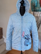 Disney Stitch Puffer Jacket Youth Sz 14/16 Blue Hood Winter Coat Lilo  Stitch