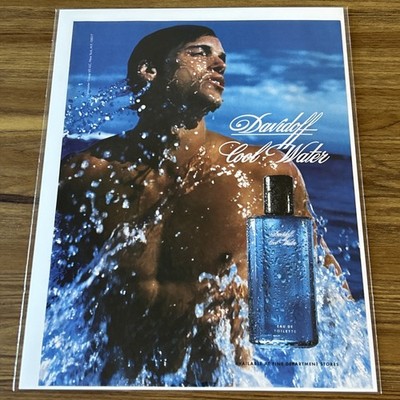 1998 Davidoff Cool Water 90s Original Vintage Male Cologne Print Ad Blue Splash