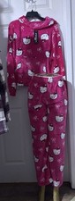 Fuchsia Women s Warm Hello Kitty Pj Set Top With Hoodie And Pocket Size S/M New