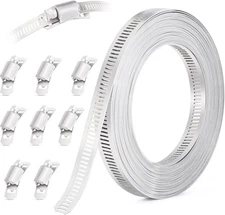 10FT Hose Clamps,304 Stainless Steel Metal Strapping+8 Fasteners, Silver 