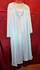 Vtg VANITY FAIR Nightgown Robe Set VGUC Medium Light Blue 2 Piece Nylon Lace