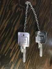 Vintage GM Key Shaped Silver Tone Metal Sweater Collar Clips