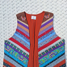 Vtg Handmade Patchwork Quilted Vest Crazy Quilt Boho Cottagecore - Medium/Large