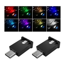 2 PCS USB Type C LED Ambient Light, 8 Colors RGB LED Car Atmosphere Lamp