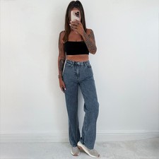 Ladies Wide Leg Jeans Boohoo Blue Stretch Denim High Waisted Size 8