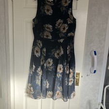 Hobbs Carly Dress 16 UK Navy Floral Sleeveless Fit Flare Chiffon Lined Wedding