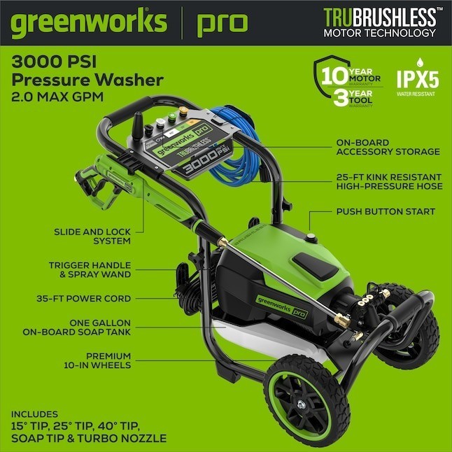 Greenworks Pro 3000-PSI 2.0-GPM Cold Water Electric Pressure