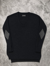 Zadig  Voltaire Black Wool Cashmere Sweater Mens Size S Elbow Patch Knit Jumper