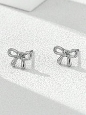 Silver Bow Stud Earrings For Women Retro Chic Fashion Jewelry Gift